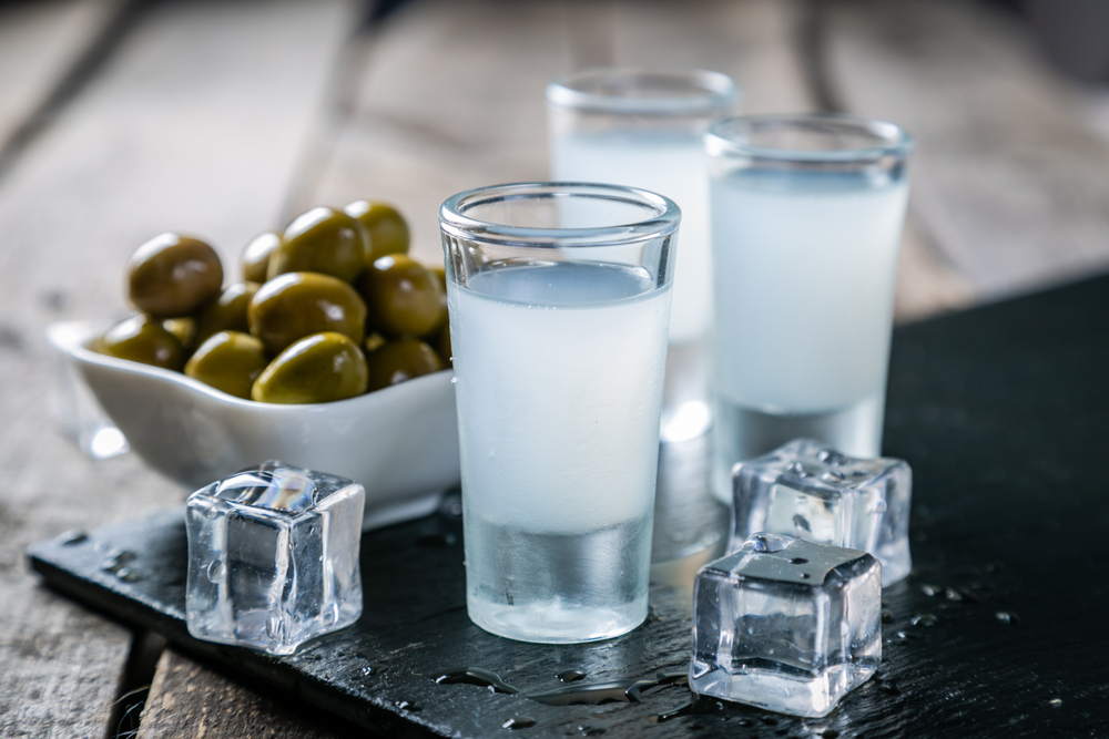 Greek Ouzo and olives